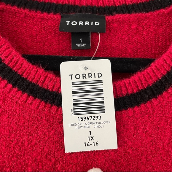 Torrid Red Cat Pullover Crew Neck Winter Holiday Sweater Women’s Size 1X NWT - Picture 3 of 4